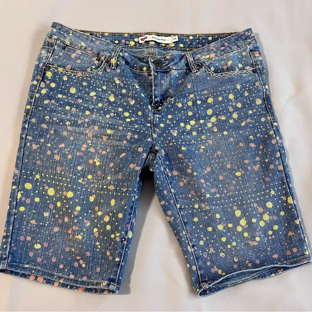 Levis Paint Splatter Bermuda‎ Shorts Indigo Traveler Size 13